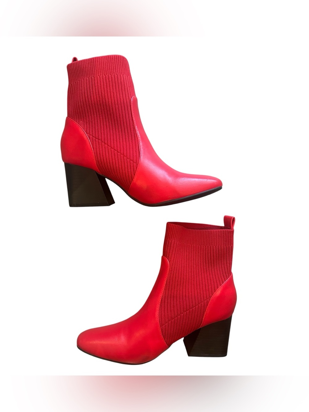 8 Cato Red stretchy block heel sweater boots western boho shoes pull on